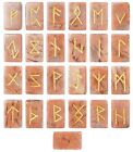 Peach Moonstone Rune Stones Elder Futhark Engraved Runic Alphabet Lettering 25Pc