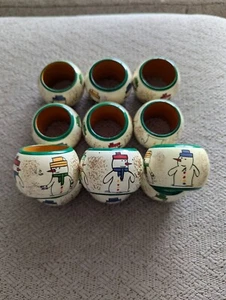 Set of 12 Wooden Christmas Napkin Rings - Charming! Snowman - Picture 1 of 4