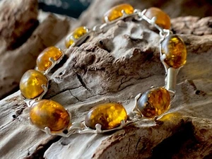 Vintage Sterling Silver Amber Tennis Bracelet - Picture 1 of 13
