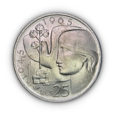 CZECHOSLOVAKIA. 1965, 25 Korun, Silver - WWII, Liberation Nazi Germany, Prague b - Image 1 of 4