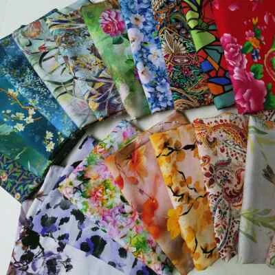 55''Wide By Yard Birds Floral Patchwork Rayon Fabric Voscose Soft Dress Material - Image 1 of 4