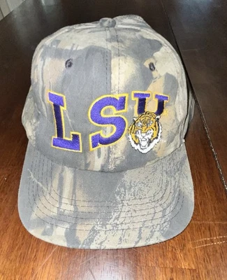 🐅 Boné de beisebol camuflado LSU Tigers NCAA vintage alça Snapback feito nos EUA - Imagem 1 de 4