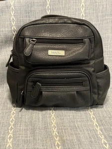 MultiSac Backpack Purse Compact Travel Bag Faux Pebbled Leather Black EUC - Picture 1 of 8