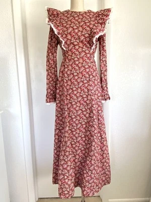 Maxi Vestido Pradera Vintage Años 70 Boho Pradera Algodón Floral Calico Cottagecore M Foto 1 de 4