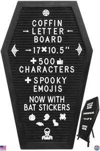 Coffin Letter Board with 3D Bat Stickers, Gothic Halloween Decor, 17x10.5" - Picture 1 of 6
