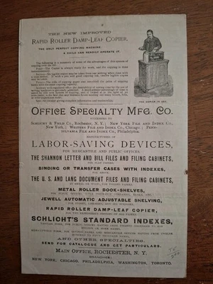 Publicidad impresa Office Specialty Mfg Co Rochester NY de 1880 Foto 1 de 3