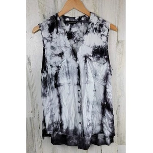 Rock & Republic Women's Tank Top | Button Down | LBlack & White Tie Dye | Large - Picture 1 of 11