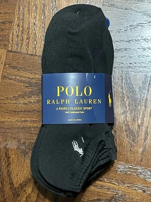 Polo Ralph Lauren MEN 6-Pack Socks Black No-Show Classic Sport Half Cushion Sole - Image 1 of 2