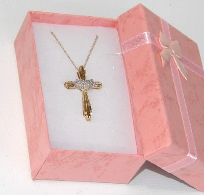 THL Samuel Aaron Designer 10K Solid Gold 16 Diamond Cross Pendant Necklace - Image 1 of 4