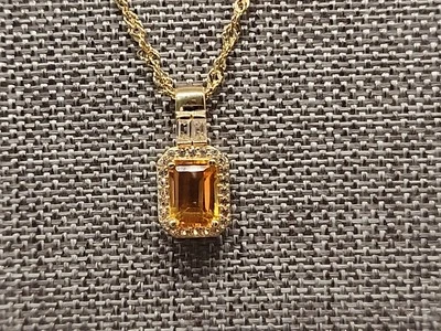 Yellow Citrine 18k Yellow Gold/Silver Pendant W/ 18" Singapore Chain JTV WIG144 - Image 1 of 4