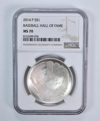 2014-P Baseball Hall Of Fame Commemorative Silver Dollar MS70 NGC *5719 - Image 1 of 4