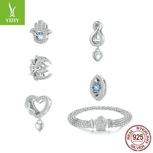 VALENTINO Ciondolo Perline Alla Moda Donna Argento Sterling 925 Clip Perline Adatta Bracciali Piatti