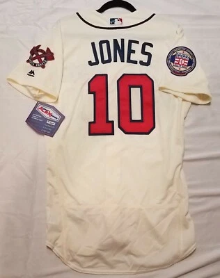 AUTÉNTICO MAJESTIC CHIPPER JONES 48 XL ATLANTA BRAVES BASE FLEXIBLE Jersey Foto 1 de 4