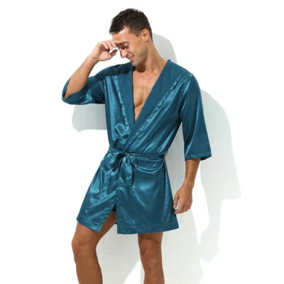 Roupão de banho masculino macio roupão camisola roupão roupa de dormir brilhante para casa - Imagem 1 de 4