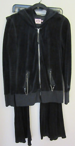 JUICY COUTURE Black Velour Hooded Zip & Pullup Pants Tracksuit Loungewear Large