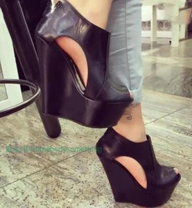 Stylish Women High Heels Pumps Peep Toe Wedges Black Red Shoes Woman Size 5-16 - Picture 1 of 9