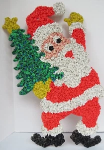 Decorazione plastica popcorn fusa vintage - Babbo Natale guanti gialli che tengono albero - Foto 1 di 2