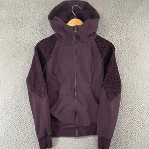 Lululemon Hoodie Womens 6 Floral Zip Up Hooded Jacket Scuba Zipper Black Cherry - Picture 1 of 12