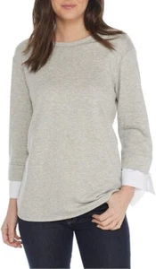Sharagano Gibson 2Fer Damen Sweatshirt, Light Heather Grey (XL) - Bild 1 von 2