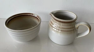 Vtg 70s 80s NORITAKE Fanfare Stoneware Open Sugar & Creamer Set 8621 Beige/Brown - Picture 1 of 5