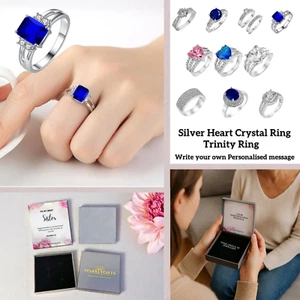 Personalised Gifts Silver Ring Crystal with Customised Your Message Gift For Her - Picture 1 of 30