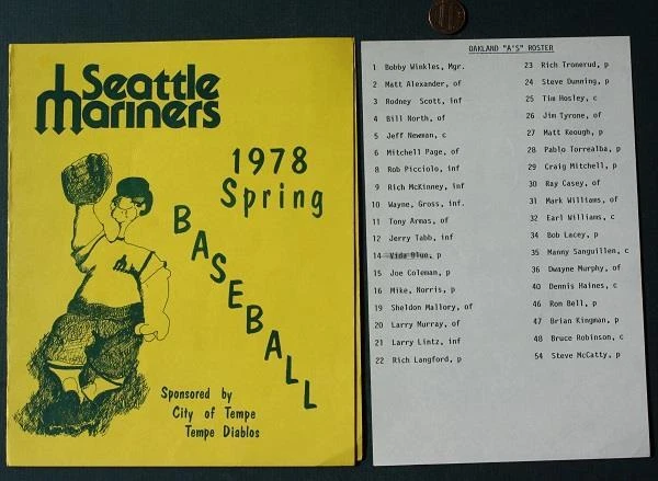 1978 Seattle Mariners Vs Oakland A's Tempe Arizona Spring Training Game Program- - Image 1 of 1