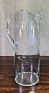 Vintage Hand Blown Etched Floral Glass Martini Cocktail Pitcher 10" 50oz GUC - Picture 1 of 16