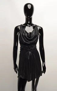Miss Sixty Y2K Goth Grunge Bondage Draped Black Mini Dress 2000's - Picture 1 of 8