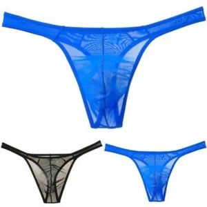 Men Ultra-thin T-Back Underwear Sexy Sheer Mesh Smooth Ice Silk Micro Thongs New - Picture 1 of 13