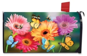 "Garden Gerber Daisies" Magnetic Standard Mailbox Cover 6 1/2" x 19" - Picture 1 of 2
