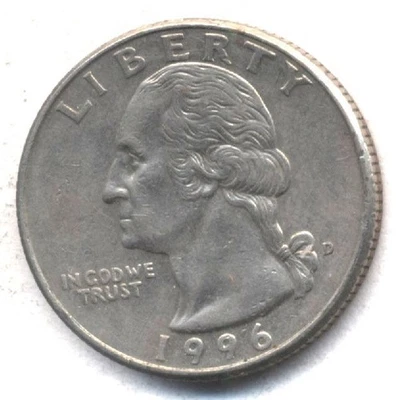 1996 D WASHINGTON QUARTER  CIRCULATED 25 CENT AMERICAN  AUCTION COIN #601 - Image 1 of 2