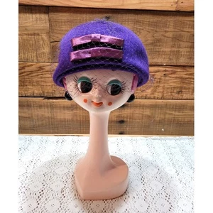 Cappello Cloche Vintage Newmann Endler United Hatters Union Made Lana Viola - Foto 1 di 9