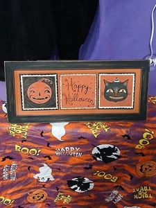 Estilo Retro Halloween GATO NEGRO JACK O LINTERNA FELIZ HALLOWEEN Arte para Colgar en la Pared - Imagen 1 de 15