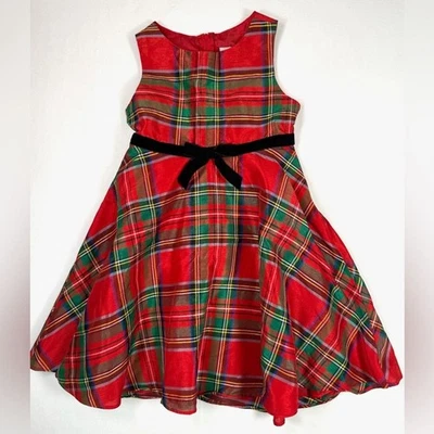 EDIÇÕES RARAS Vestido de Férias Xadrez Menina 5 Vermelho Tartan Veludo Laço Clássico Natal - Imagem 1 de 4