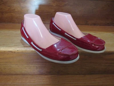 $155 Michael Kors Boat Shoes Red Patent Leather Loafer Driving Moc Flats  41M 10 - Image 1 of 4