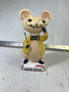 Vintage Match Mouse Ceramic Figurine Anthropomorphic Collectible Retro Decor - Picture 1 of 8