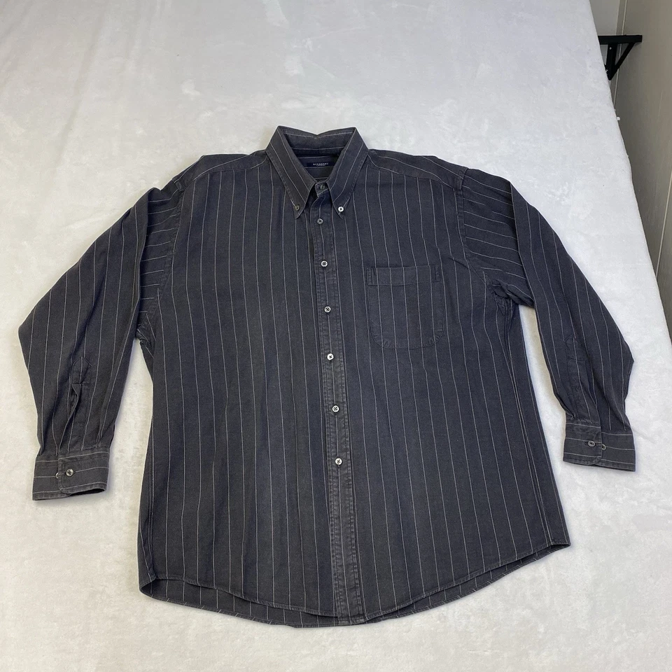 Camisa Burberry London XL negra/blanca a rayas abotonada manga larga hecha en EE. UU. Foto 1 de 4