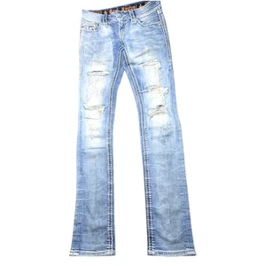 Pantalones de mezclilla rectos Rock Revival Jacklyn con puño para mujer talla 25 desgastados bordados Y2K - Imagen 1 de 21