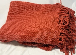 Pottery Barn Blanket Throw Woven Burnt Orange Tassel Fringe Size 50”x 60” - Photo 1/6