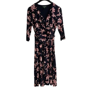 Lauren Ralph Lauren Dress Womens 8 Blue Red Floral Jersey Knit Faux Wrap Maxi - Picture 1 of 10