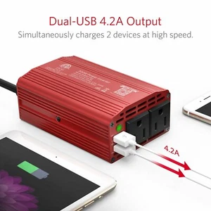 300W Power Inverter DC 12V to 110V AC Car Inverter 4.2A Dual USB Car Adapter - Picture 1 of 7