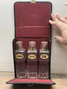 Vintage Reise Bar Etui mit Wappen und Gin, Scotch und Wodka Glasflaschen - Bild 1 von 4