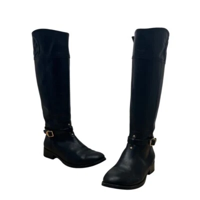 Tory Burch Women’s Black Leather Knee-High Riding Zip Up Boots Sz 10M - Image 1 of 4