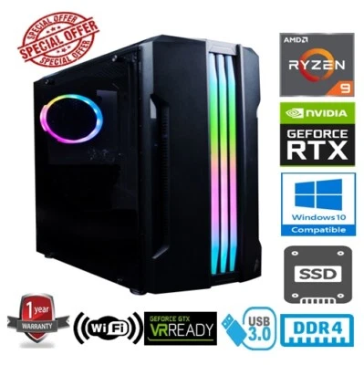 GAMING PC - AMD RYZEN 9 3900X 12 CORE 32GB RAM 1TB SSD NVIDIA GEFORCE RTX3060 - Image 1 of 4