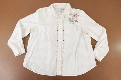 Napa Valley Blues Women's Size 1X White Striped Embroidered Long Sleeve Shirt - Imagem 1 de 4