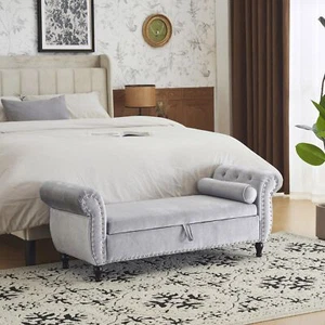 Christopher Knight Home Velvet Storage Ottoman, Storage Ottoman Bench with Arms, - Picture 1 of 8