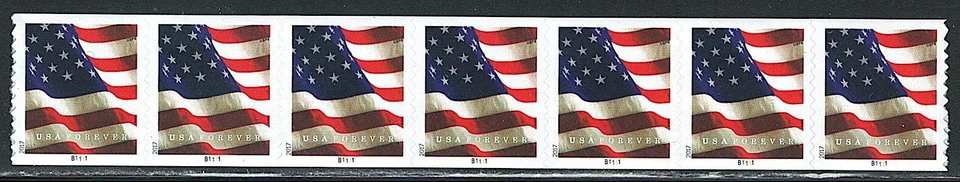 Error Mint US Strip of 7 Coil Flag Stamp all with Pate# B1111,Scott# 5158 (MNH) - Image 1 of 1