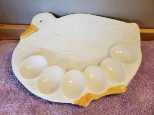 Ceramic Deviled Egg Platter Dish 6 Eggs Easter Spring White Goose Duck - Picture 1 of 10