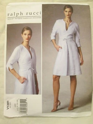 Vogue 1381 Ralph Rucci American Designer Lined 3/4 Sleeve Dress Pattern 4-12 UC - Image 1 of 2