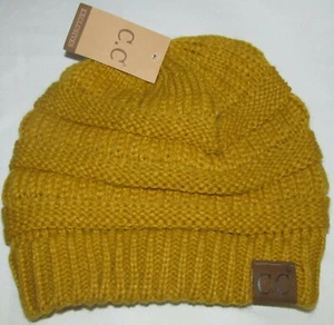 New CC C.C. Yellow Mustard Slouchy Thick Winter Beanie Knit Hat Womens One Size - Picture 1 of 3